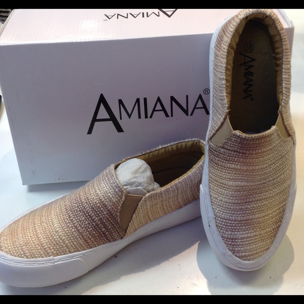 Fun gold tweed slip on shoes